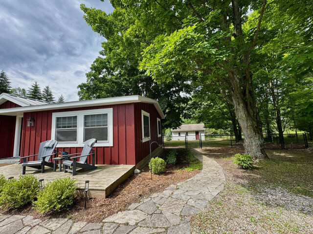Summer exterior view with lush landscaping